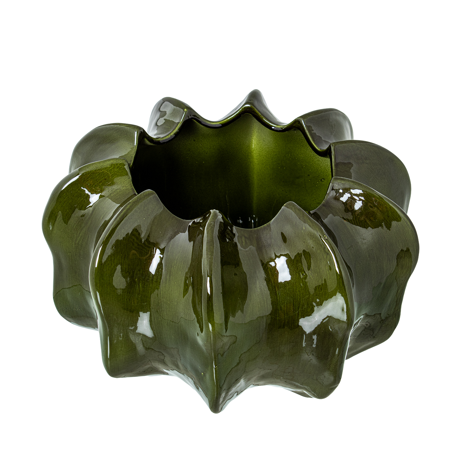 CENTRO CACTUS CERAMICA D35CM VERDE OSCURO BRILLO