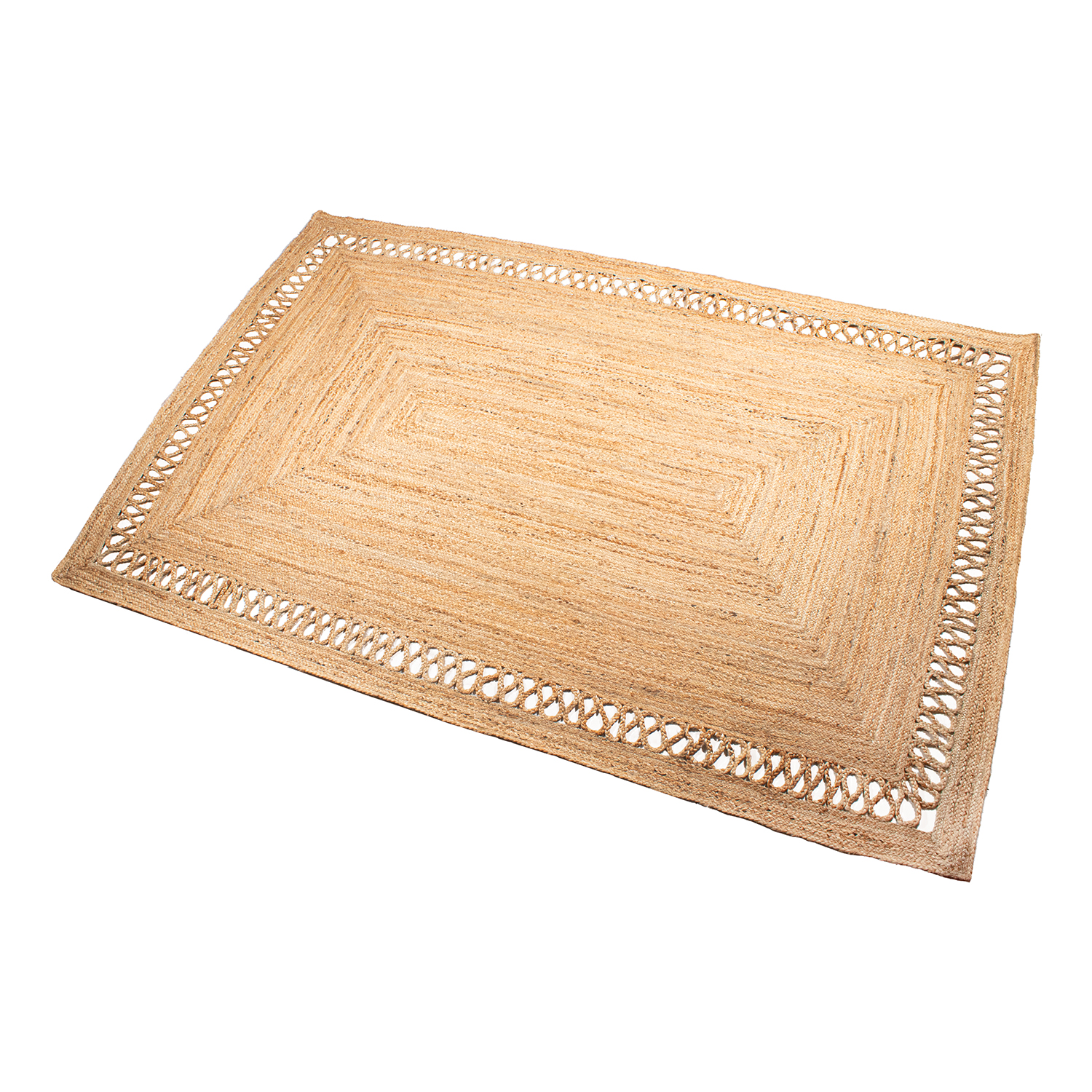ALFOMBRA YUTE 160X230CM NATURAL C/RECTÁNGULO CALADO