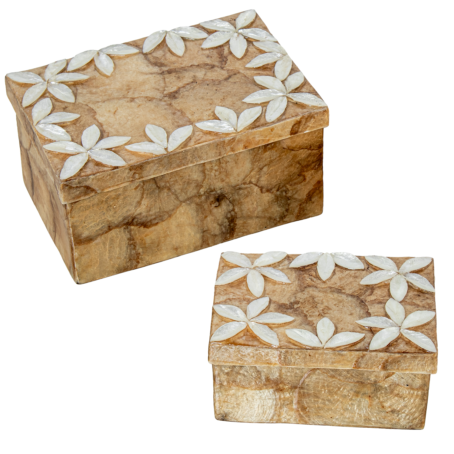 SET 2 CAJAS RECT. NACAR FLORESVE NATURAL/TOSTADO