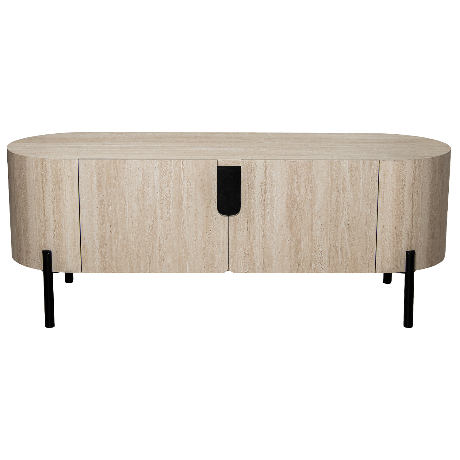 MESA TV MADERA DM+PAPEL TRAVERRAVERTINO C/PATAS METAL NEGRO