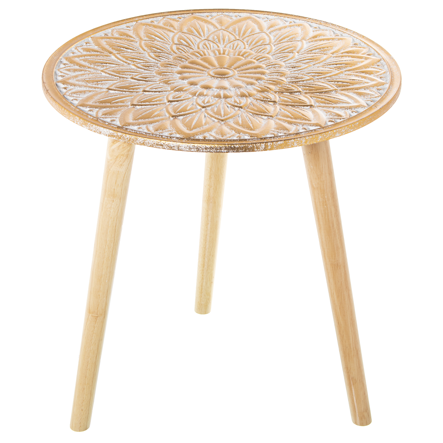 MESA AUXILIAR MADERA CALADA BLANCA, PATAS NATURAL