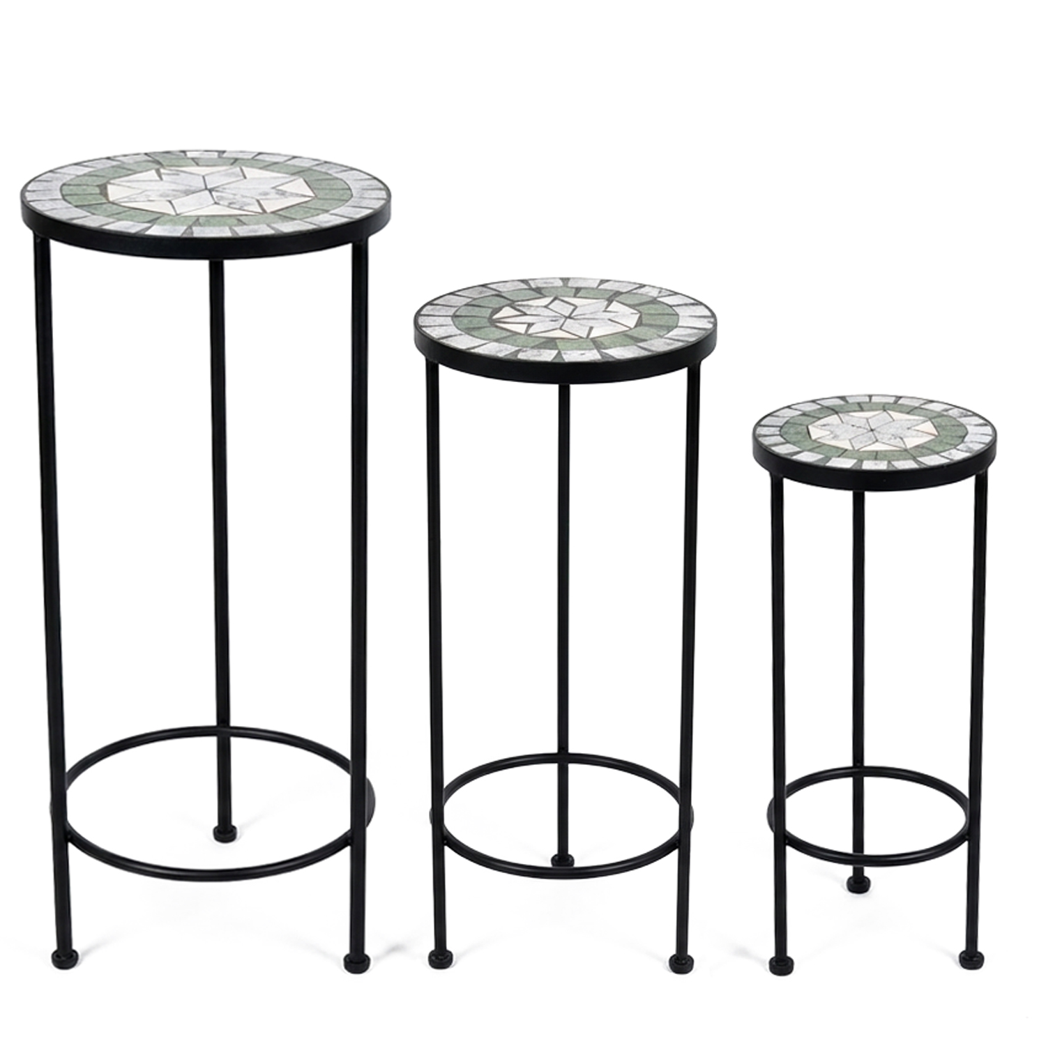 SET 3 PEDESTALES PIEDRA/METALCREMA