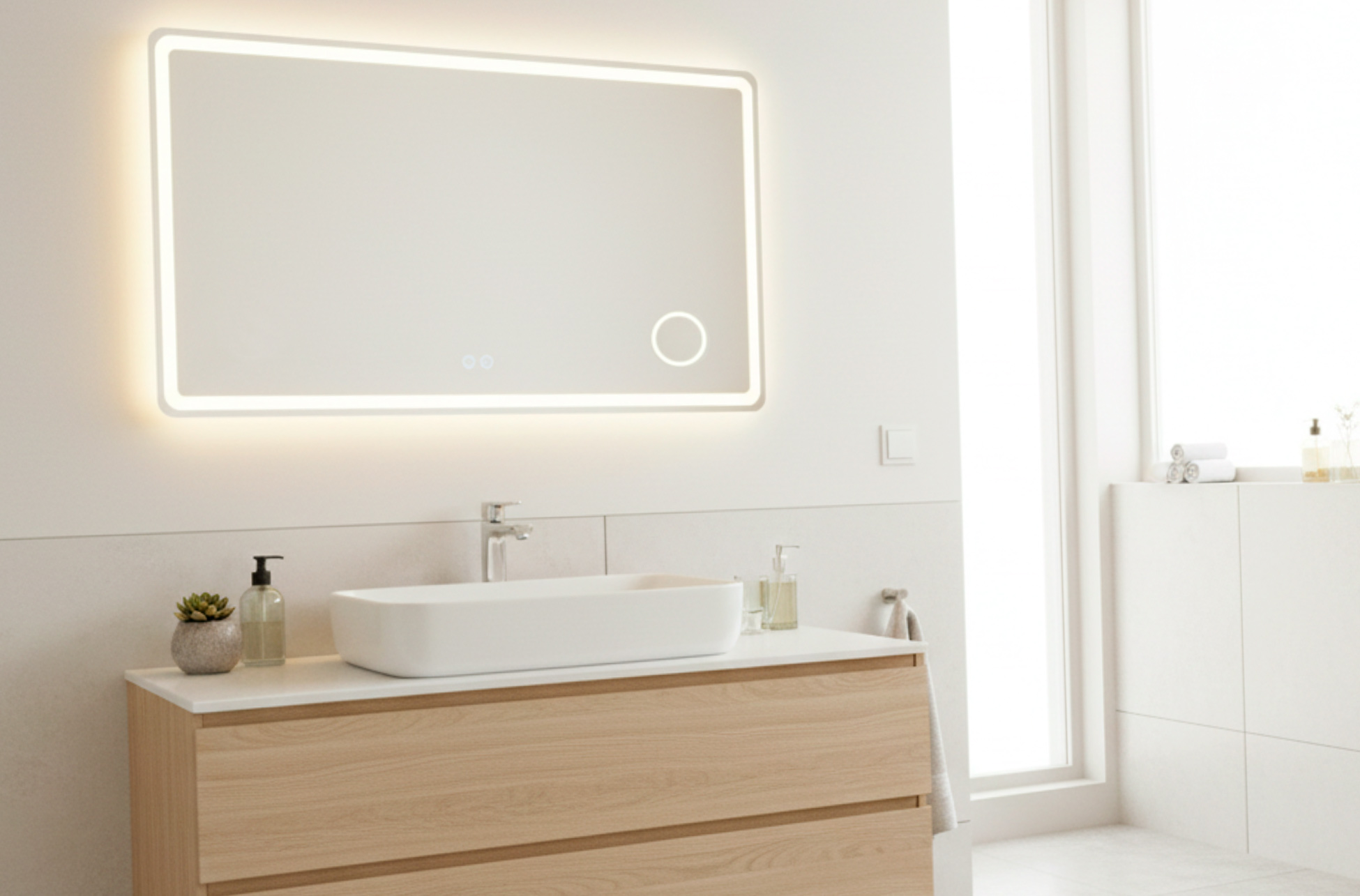 ESPEJO PARED CON ILUMINACION LED Y LUPA DE AUMENTO WATERPROOF 100 x 70 CM.