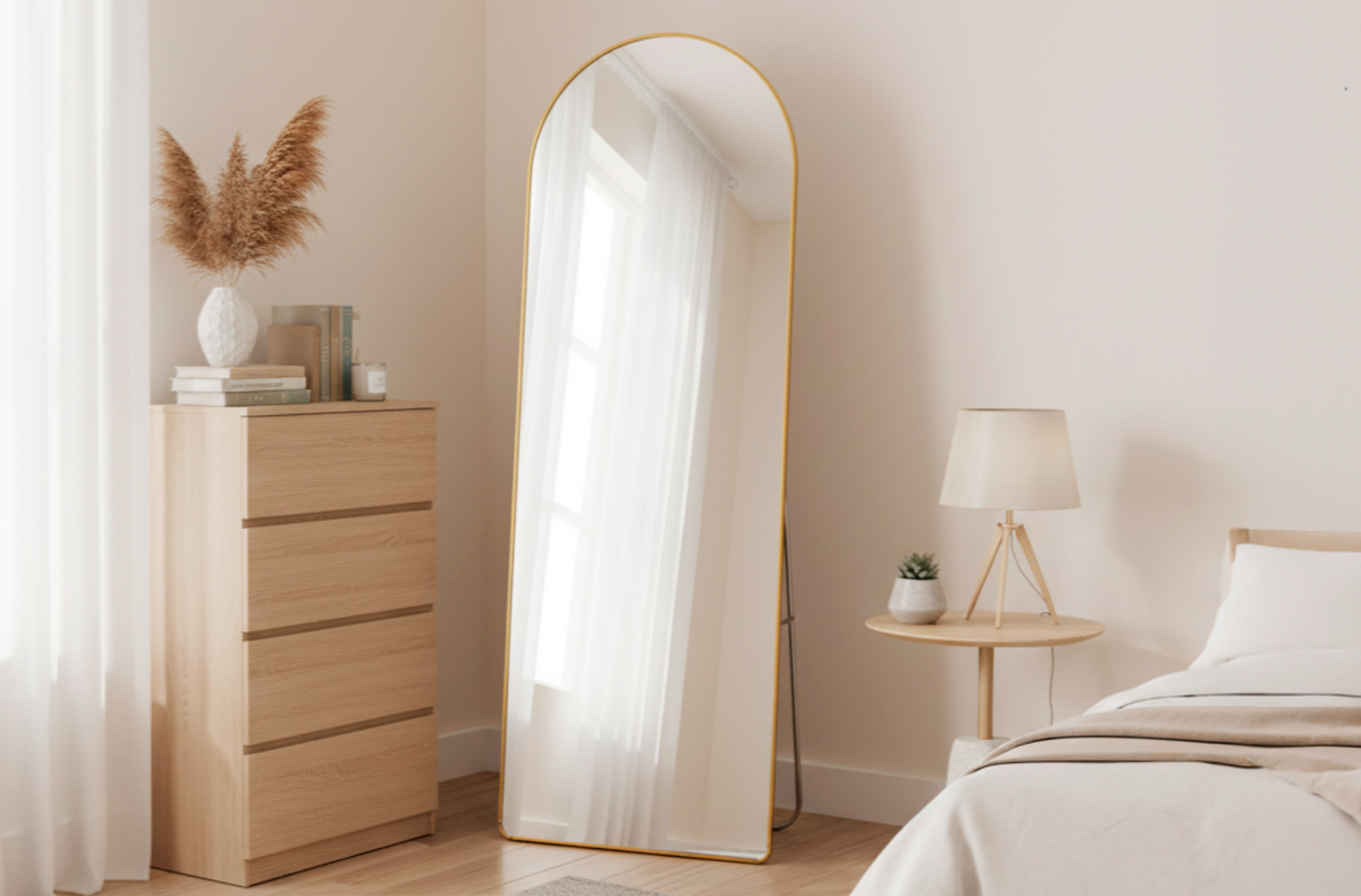 ESPEJO PIE / COLGAR DORADO CON ARCO SUPERIOR GOLDEN 60 X 162 CM