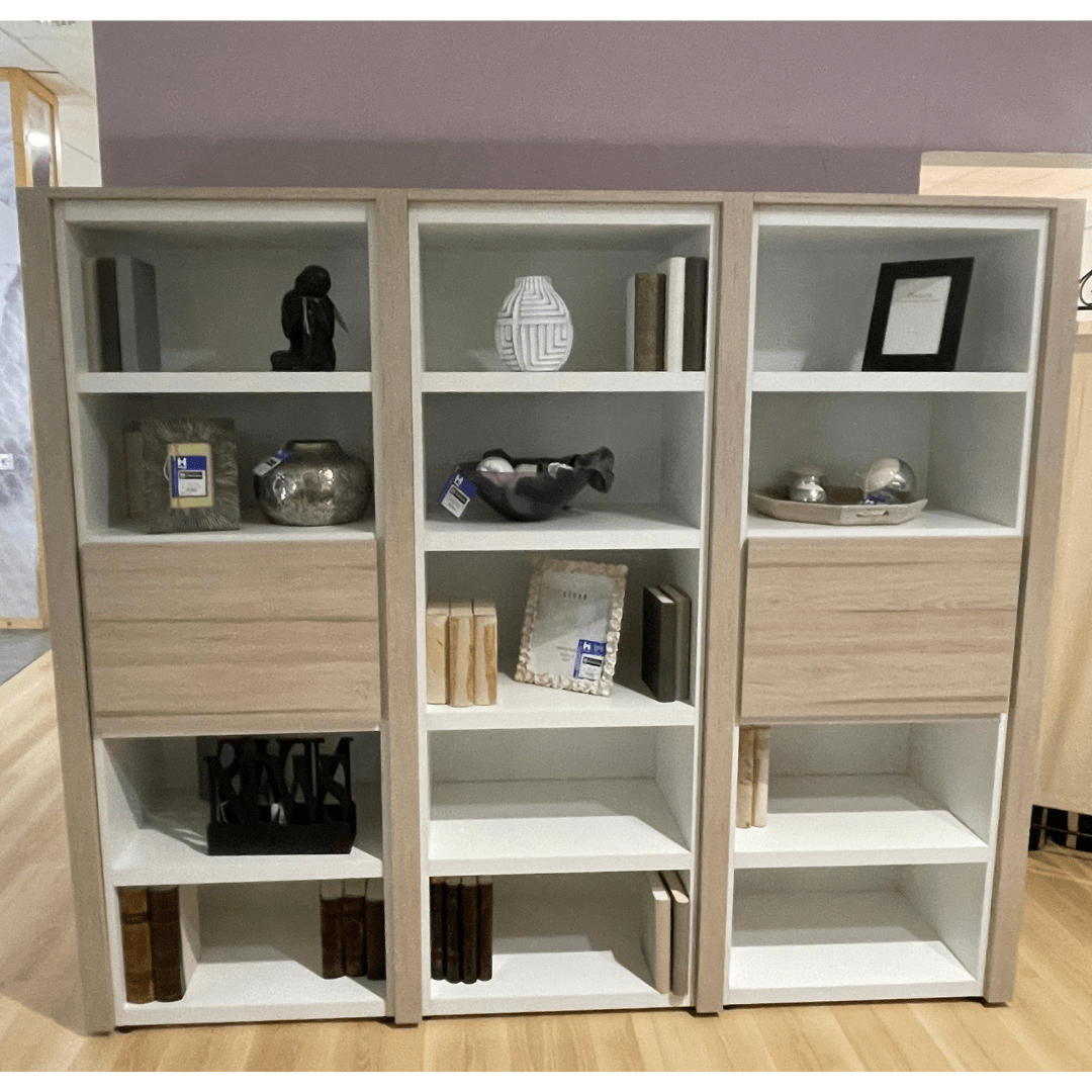 Libreria en roble y blanco outlet