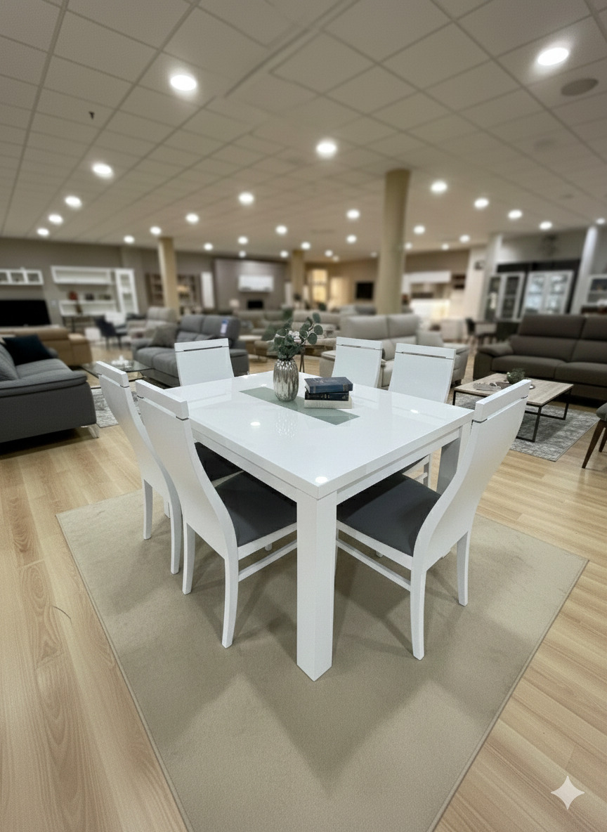 Mesa comedor extensible + 4 sillas lacado blanco