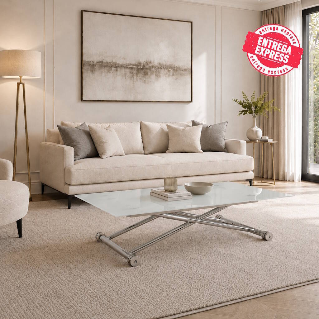 MESA CENTRO ELEVABLE MOD. SAVILA CRISTAL BLANCO