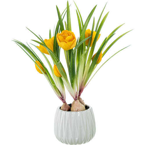 TULIPANES ARTIFICIALES AMARILLC/HOJAS VERDES EN MACETA