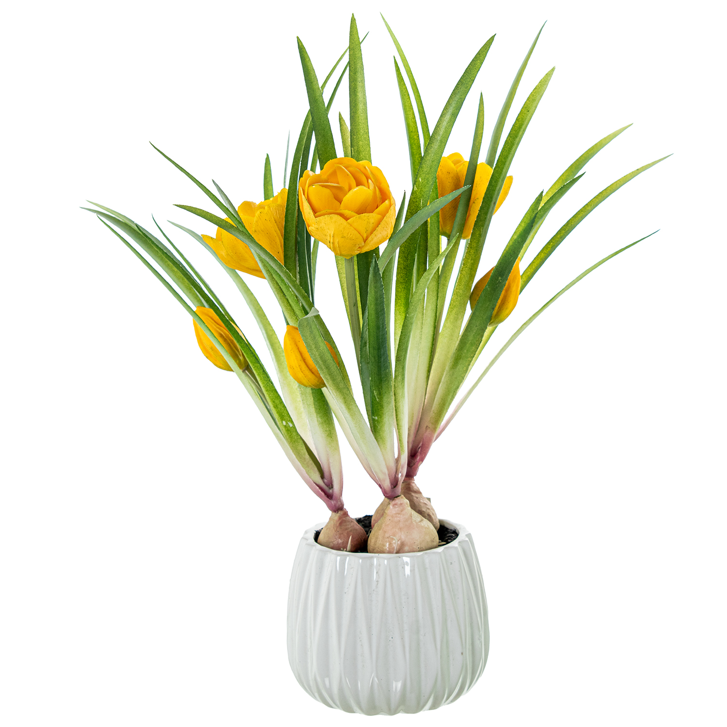 TULIPANES ARTIFICIALES AMARILLC/HOJAS VERDES EN MACETA