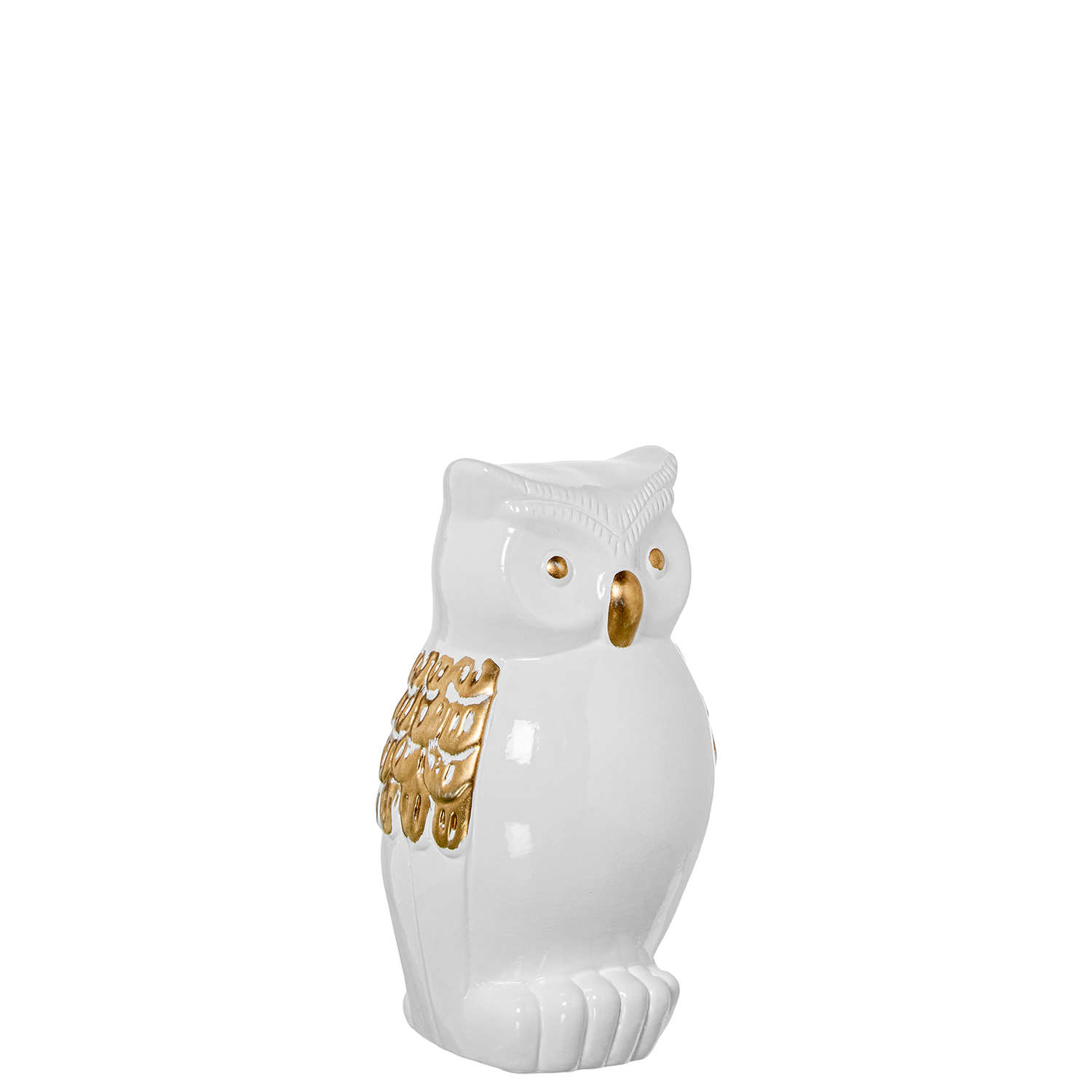 FIGURA BÚHO CERÁMICA 23CM BLANANCO BRILLO/PLATA