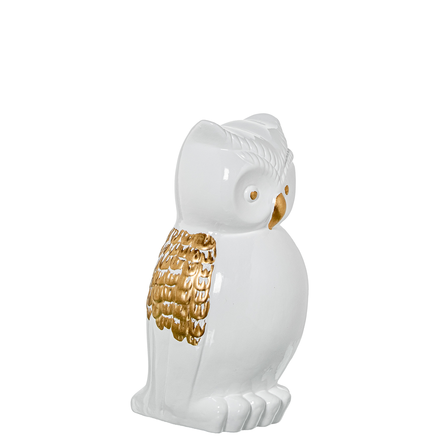 FIGURA BÚHO CERÁMICA 28CM BLANCO BRILLO/ORO