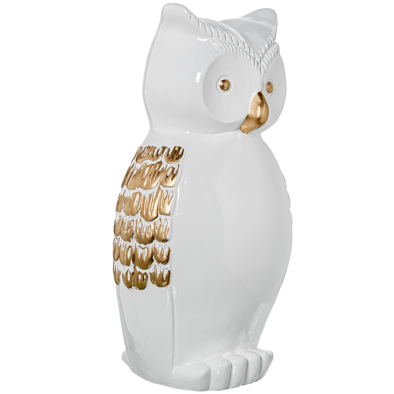 FIGURA BÚHO CERÁMICA 44CM BLANCO BRILLO/ORO
