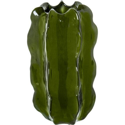 JARRÓN CACTUS 40CM CERÁMICA VERDE OSCURO BRILLO