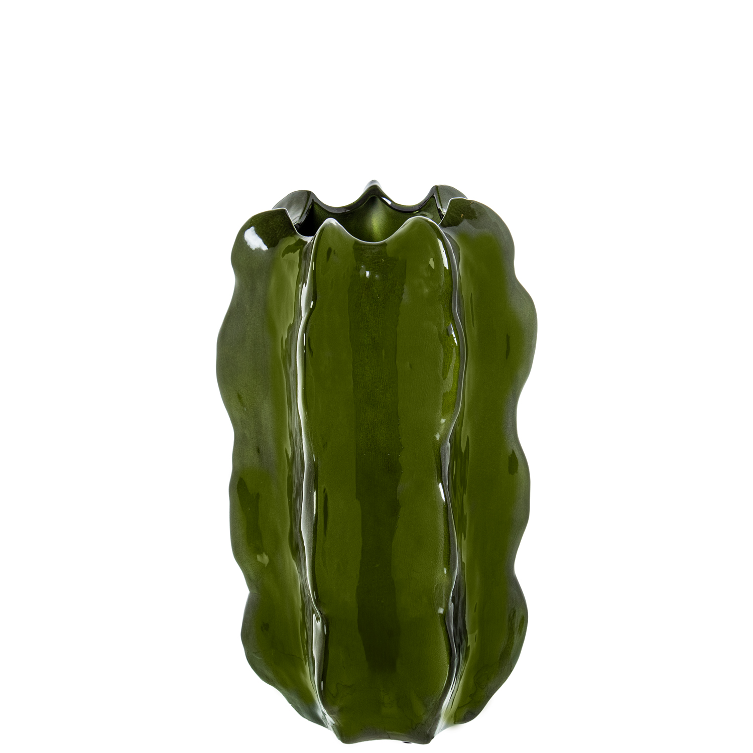 JARRÓN CACTUS 40CM CERÁMICA VERDE OSCURO BRILLO