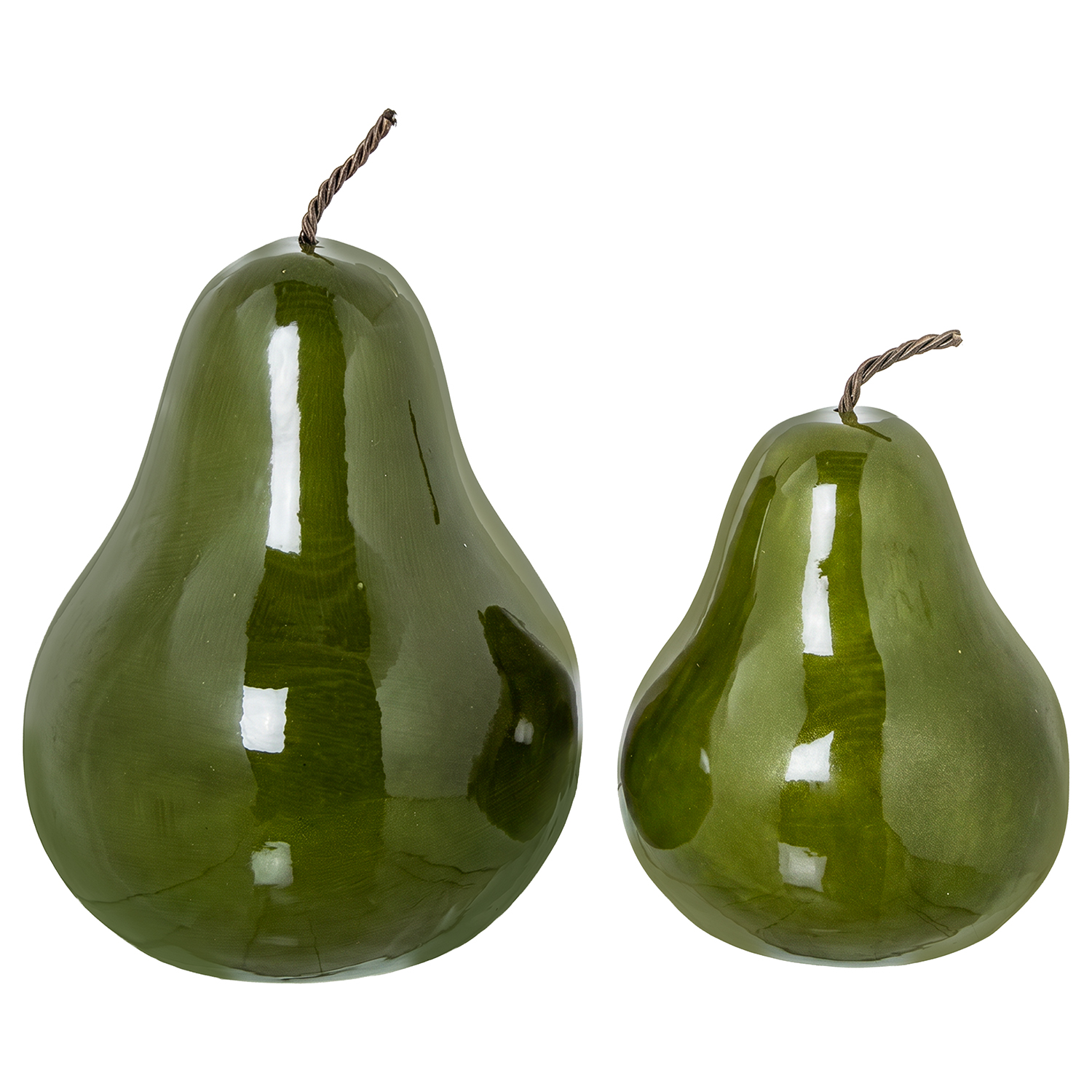 SET 2 FIGURAS PERAS CERAMICA VERDE OSCURO BRILLO