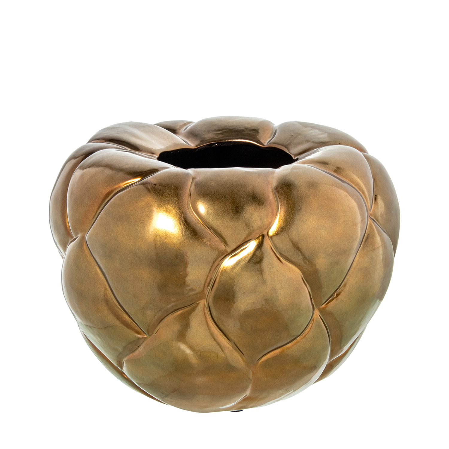 JARRÓN CERÁMICA ø30X27CM DORADO CUERO