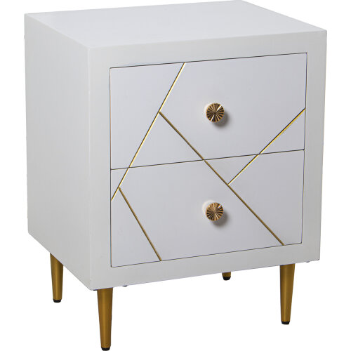 MESA DE NOCHE MADERA 2 CAJONESRO C/TONOS ROJOS, FILO DORADO