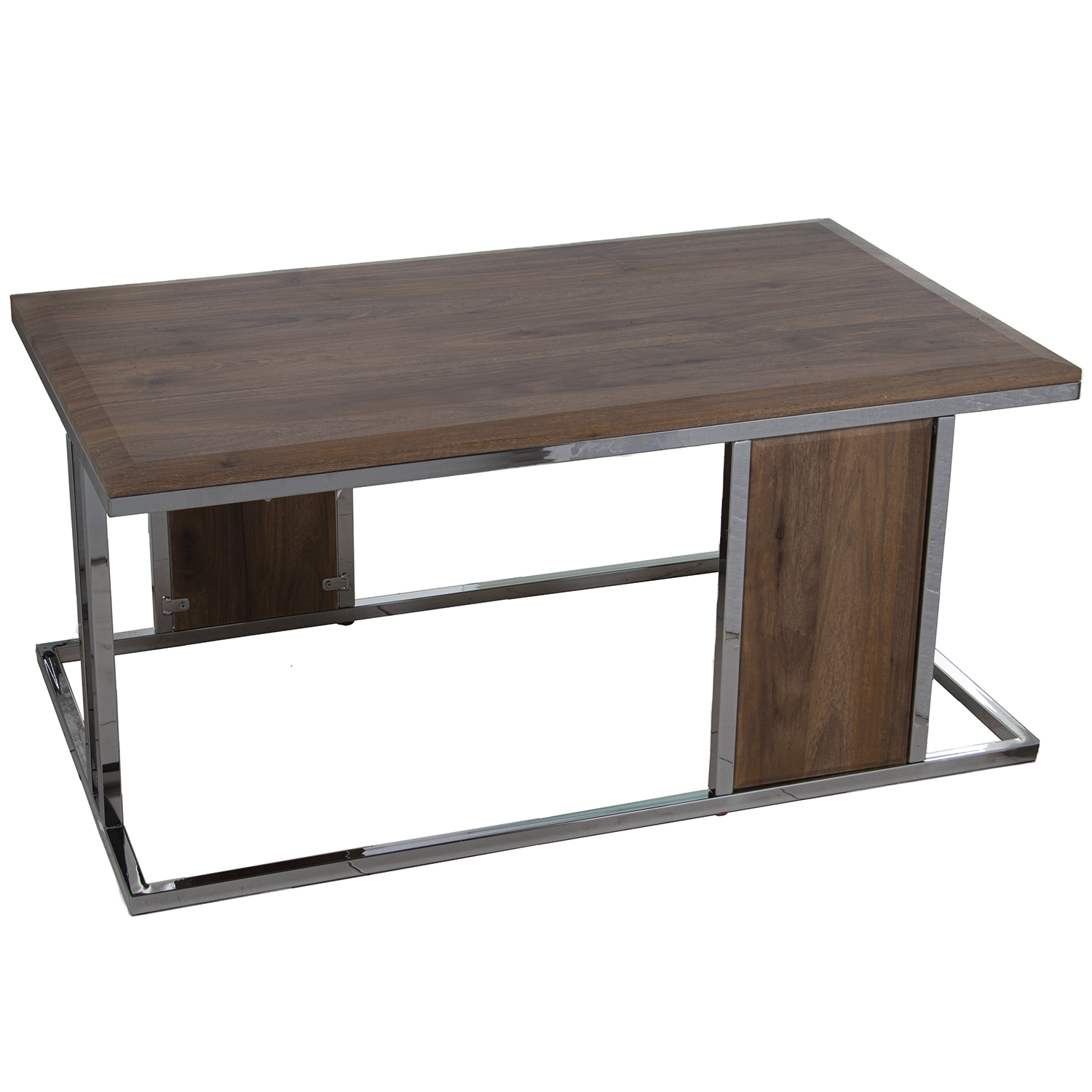 MESA CENTRO MADERA METAL CROMAMETAL CROMADO, TABLERO BISELA