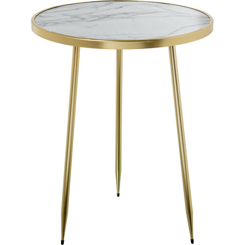 MESA AUXILIAR MADERA MARMOL BODE DORADO C/PATAS METAL DORADO