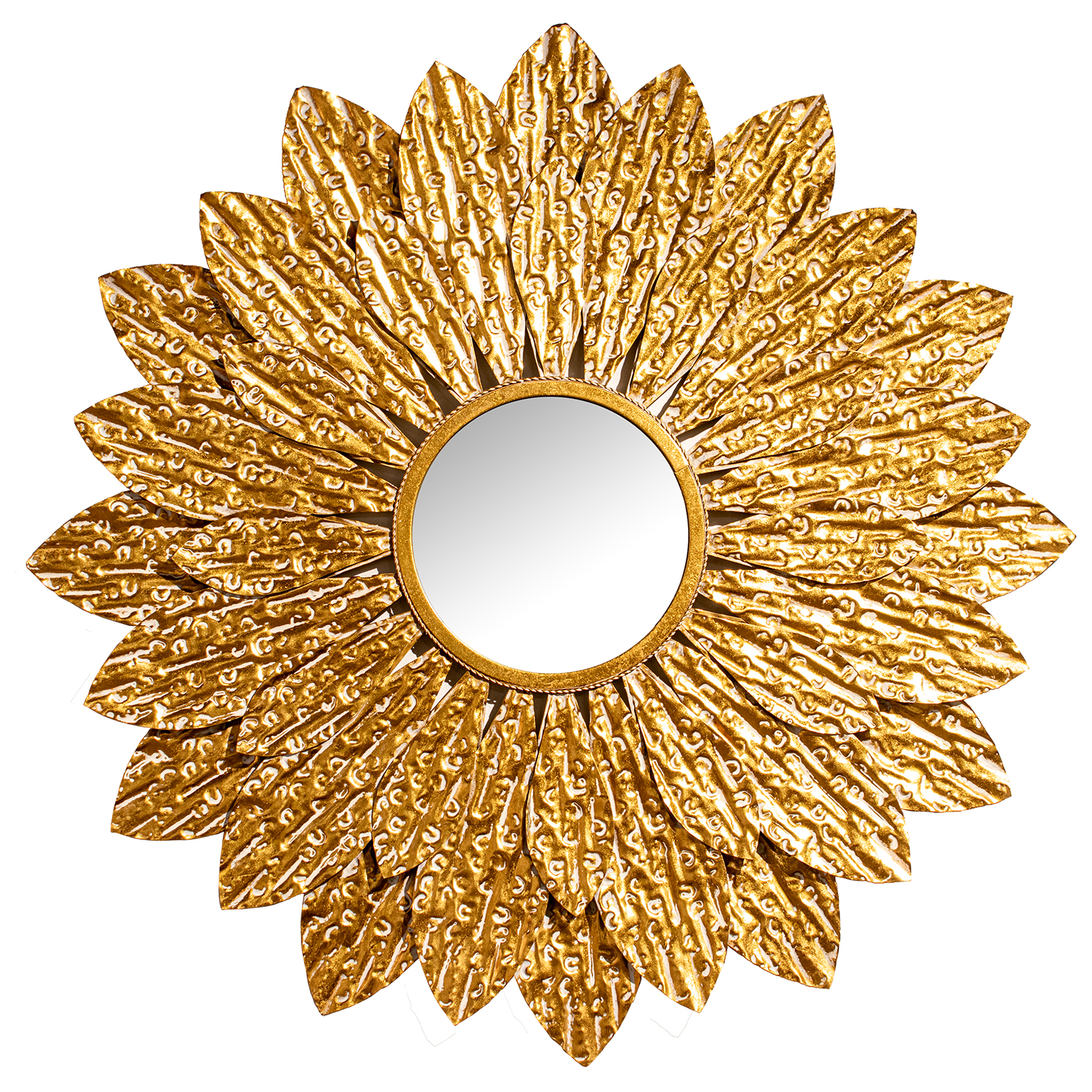 ESPEJO PARED PETALOS METAL DORADO
