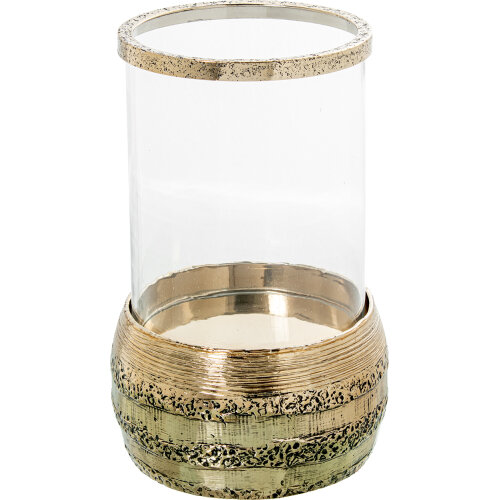 PORTAVELAS ALUMINIO DORADO Y CRISTAL