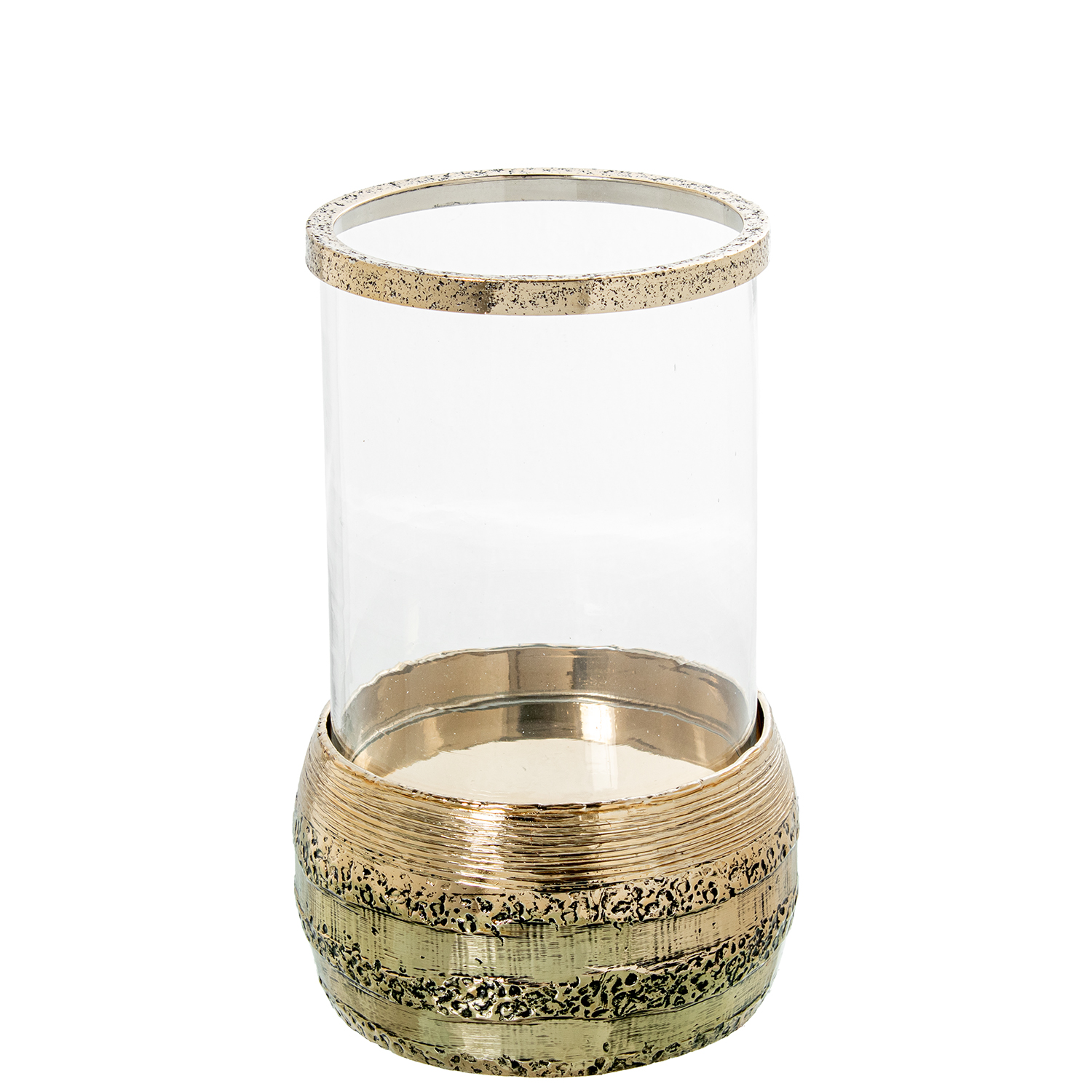 PORTAVELAS ALUMINIO DORADO Y CRISTAL