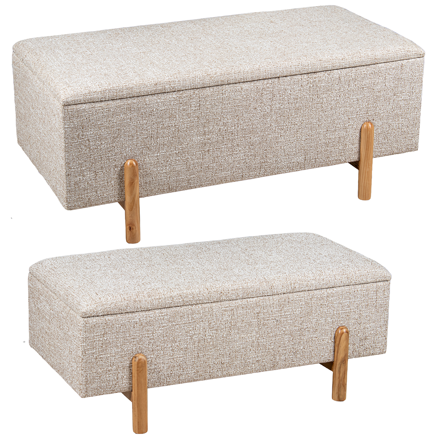SET 2 PUF POLIESTER BEIGE MADERO MADERA