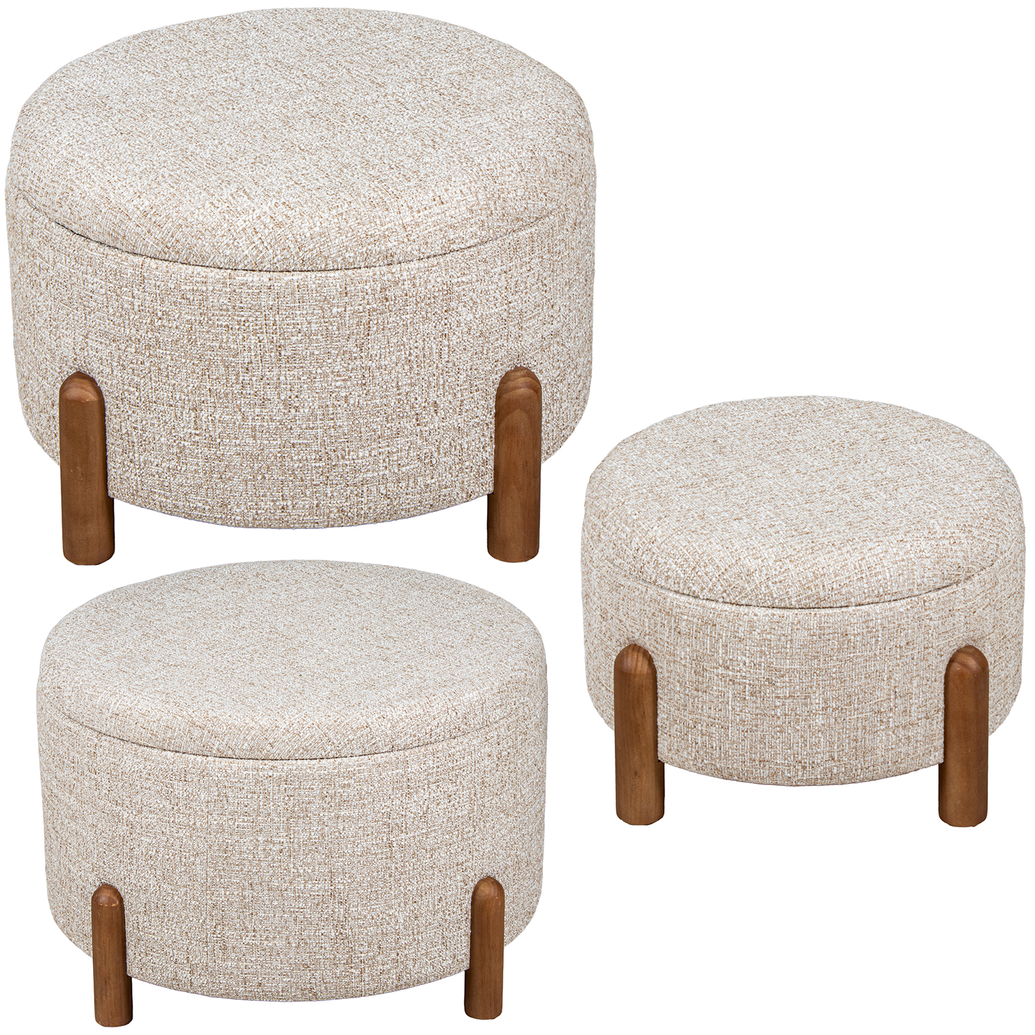 SET 3 PUF POLIESTER BEIGE MADERA