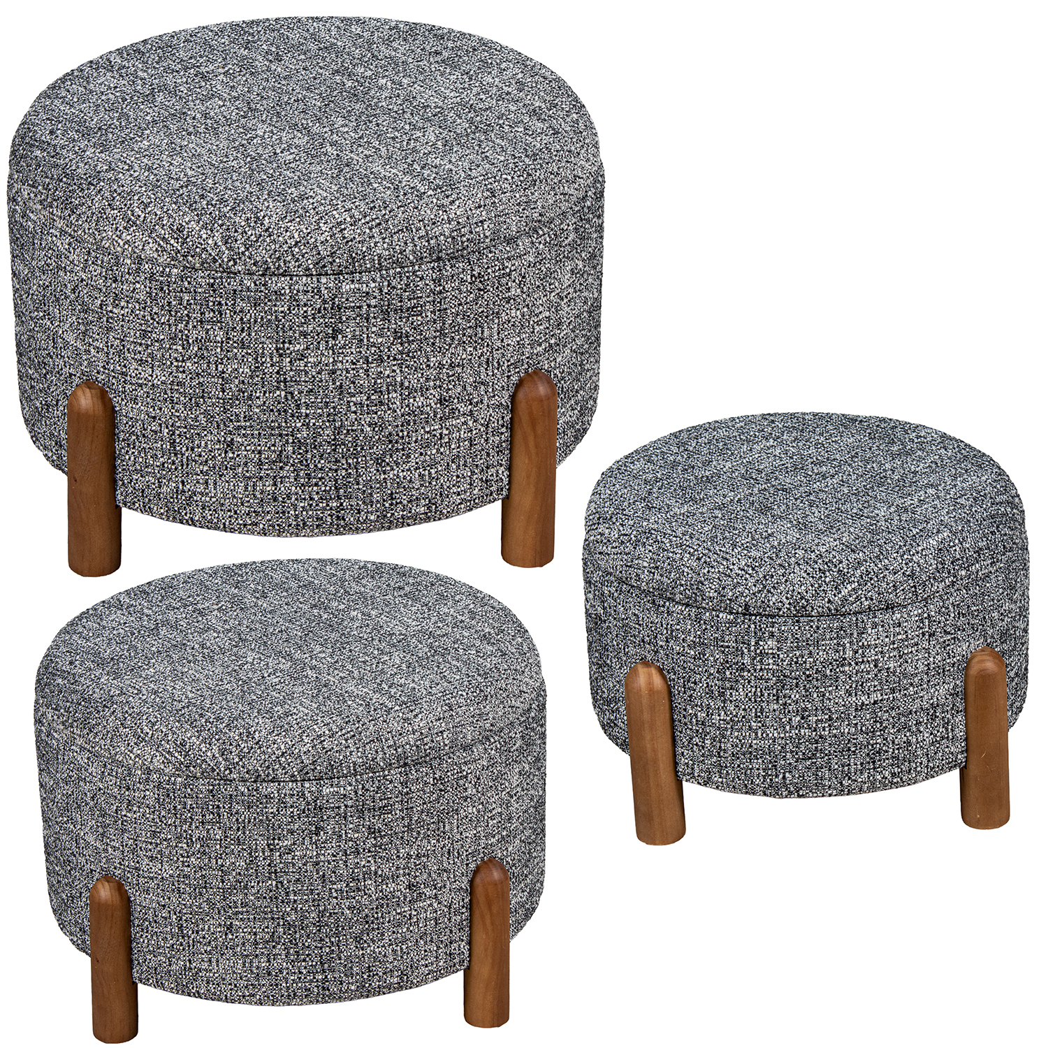 SET 3 PUF POLIESTER GRIS MADERRA