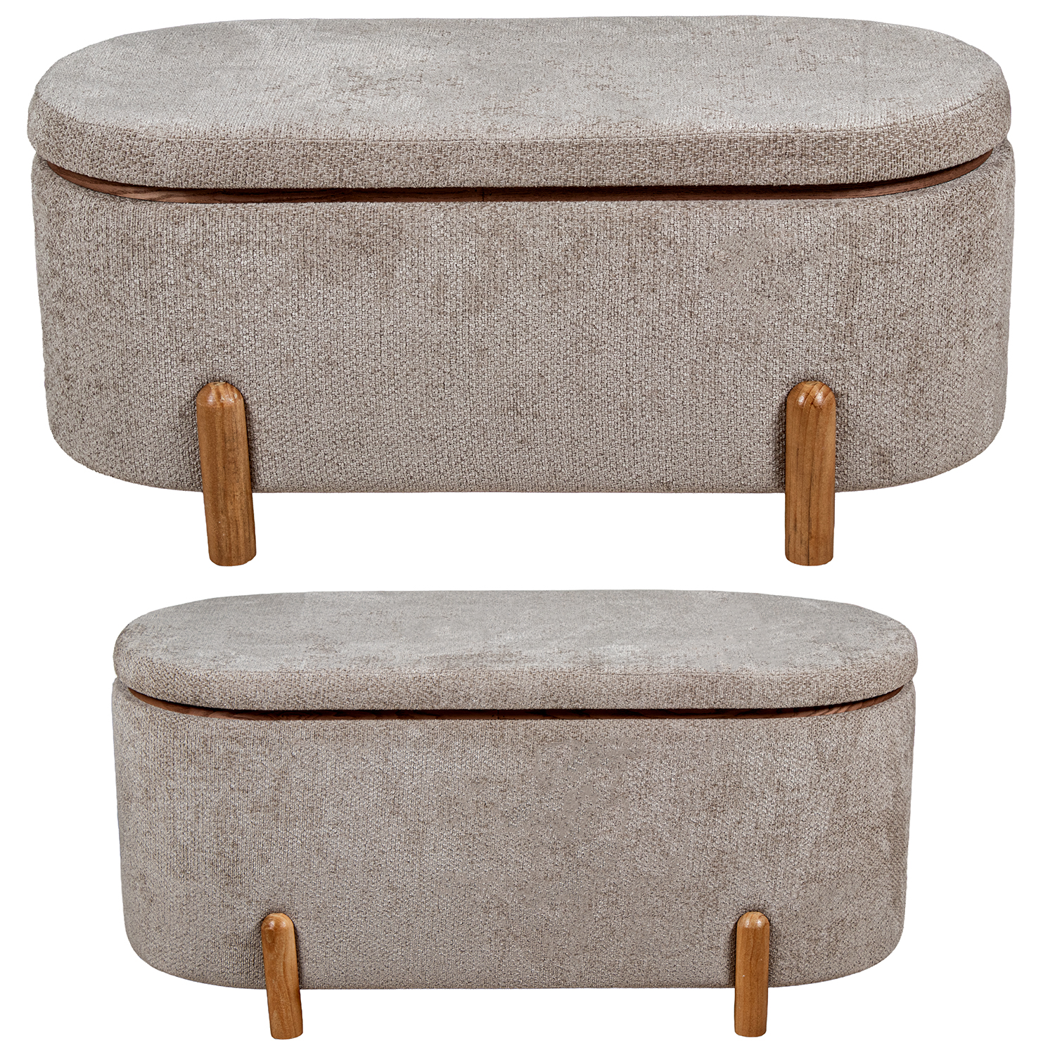 SET 2 PUF POLIESTER BEIGE MADERA