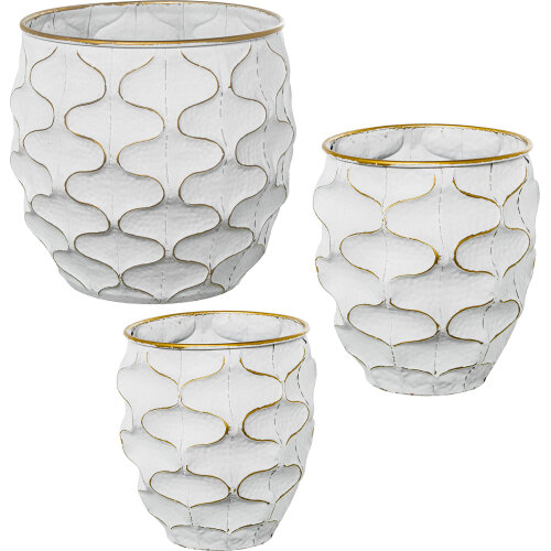 SET 3 MACETEROS METAL BLANCO/ORO