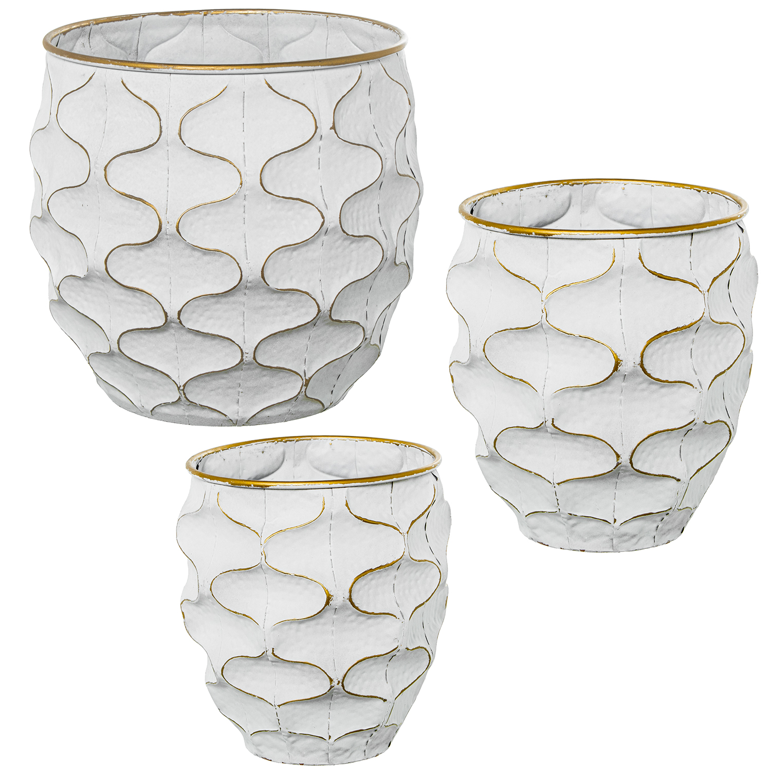 SET 3 MACETEROS METAL BLANCO/ORO