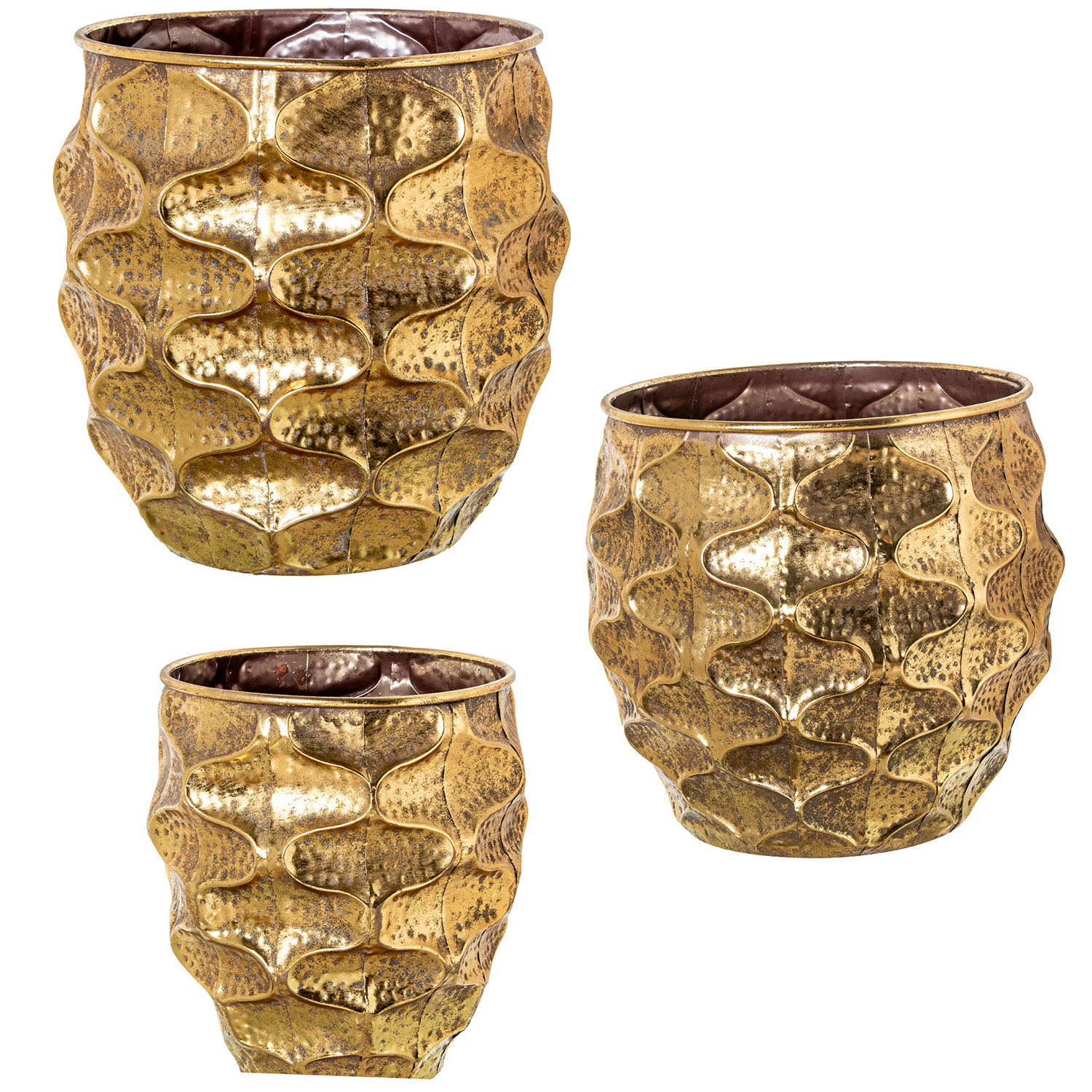 SET 3 MACETEROS METAL DORADORO