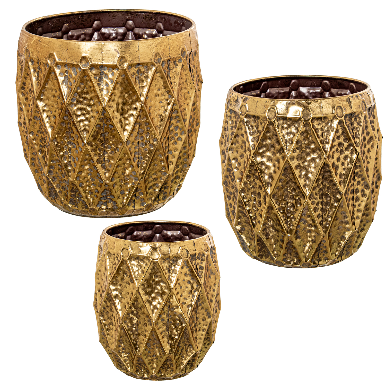 SET 3 MACETEROS METAL DORADOO