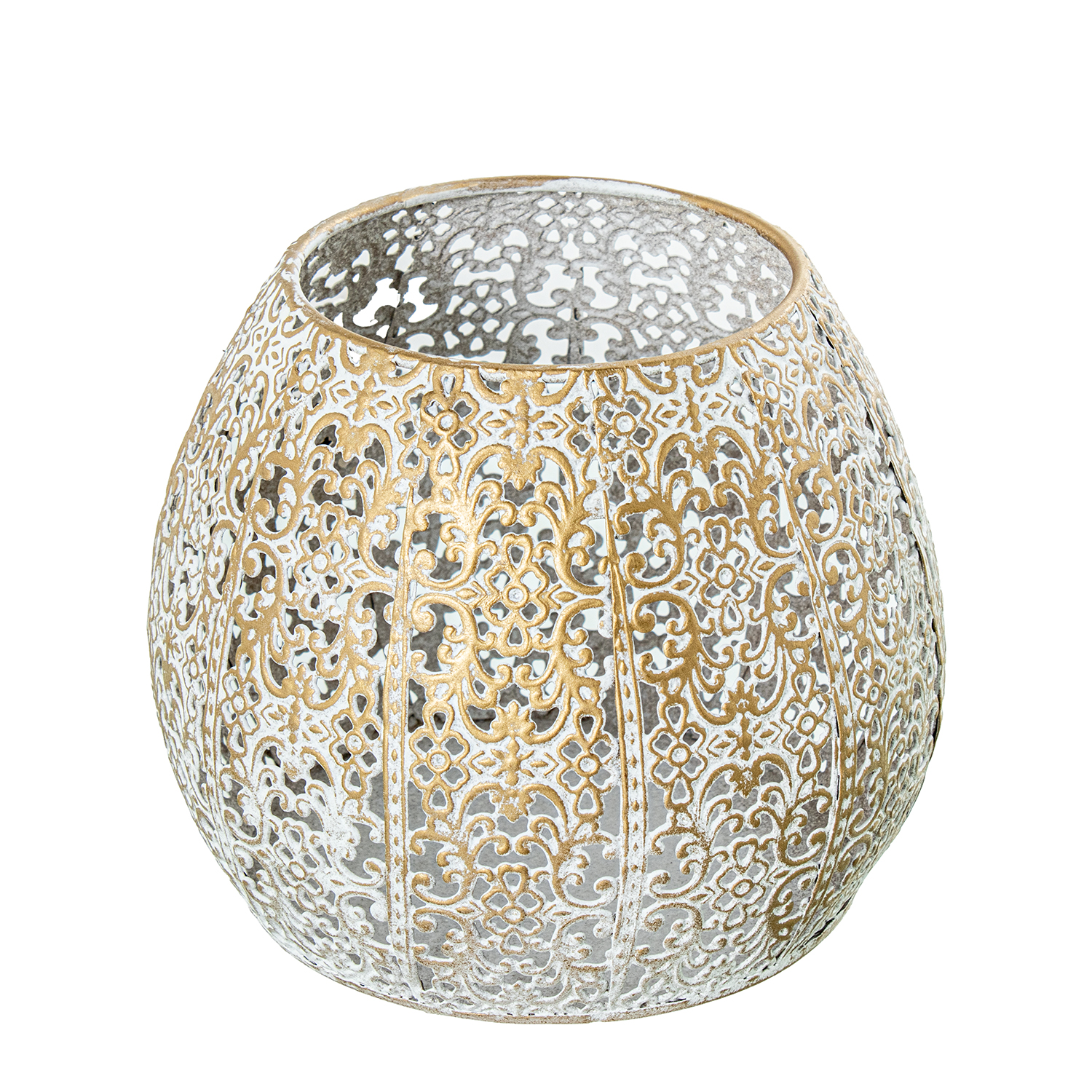 PORTAVELAS METAL BLANCO/ORO