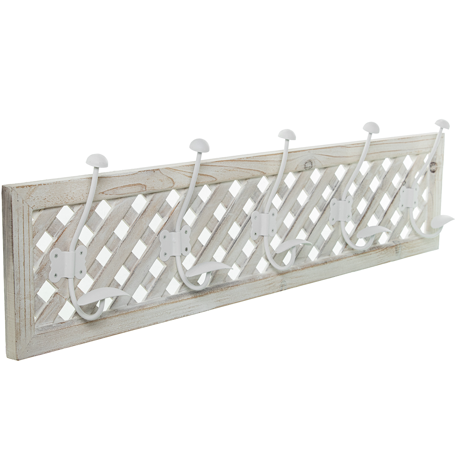 PERCHERO MADERA C/5 GANCHOS METAL BLANCO