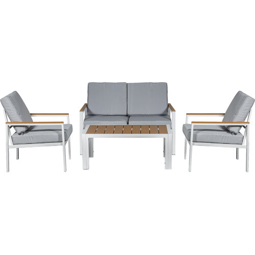 SET SOFÁ 2P+2 SILLONES+MESA ALUMINIO ANTRACITA COJINES BEIGE