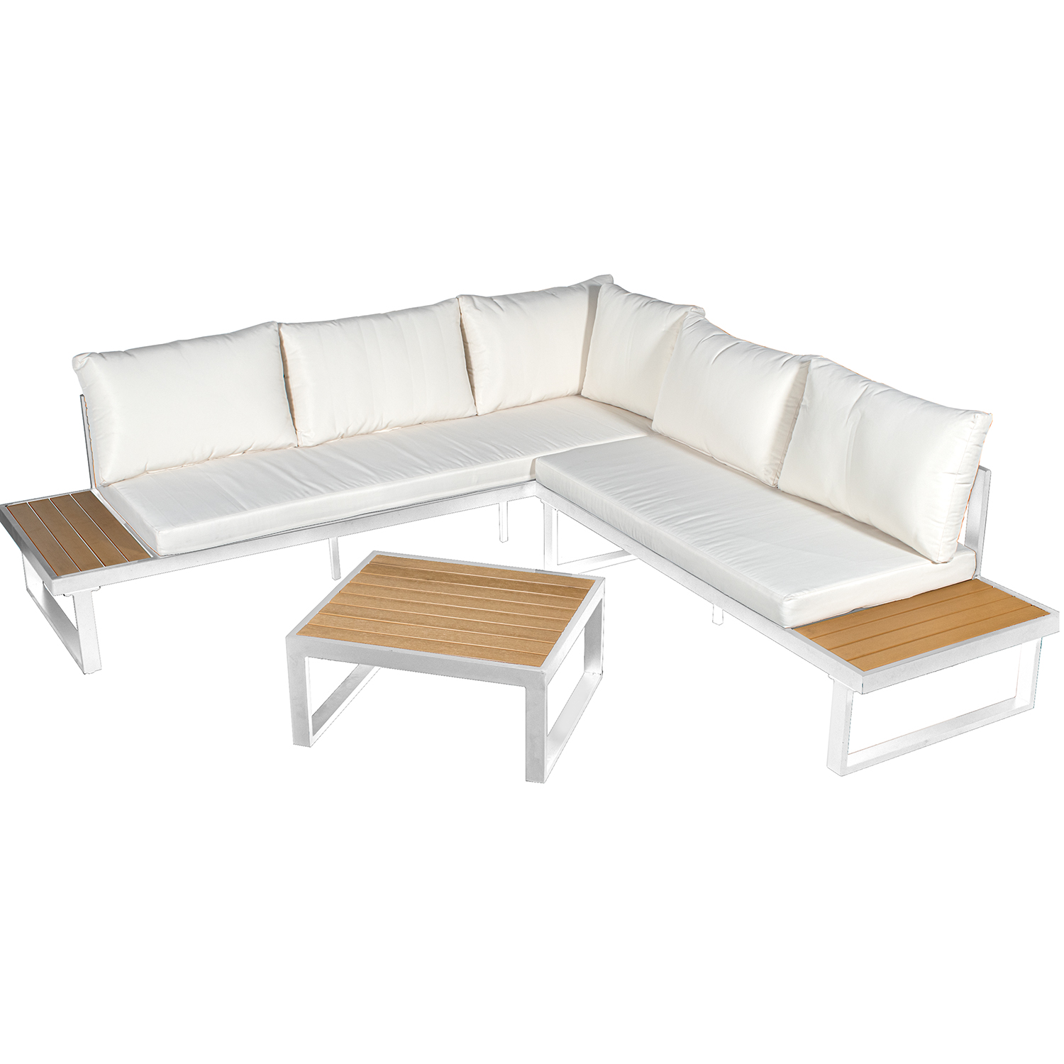 SET SOFÁ ESQUINA+MESA ALUMINIOJO 4 POSICIONES