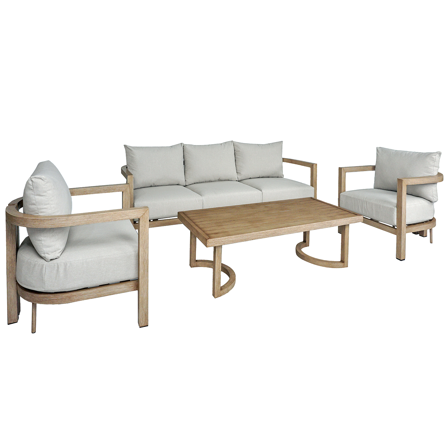 SET SOFA 3P+2 SILLONES+MESA CENTRO ALUMINIO