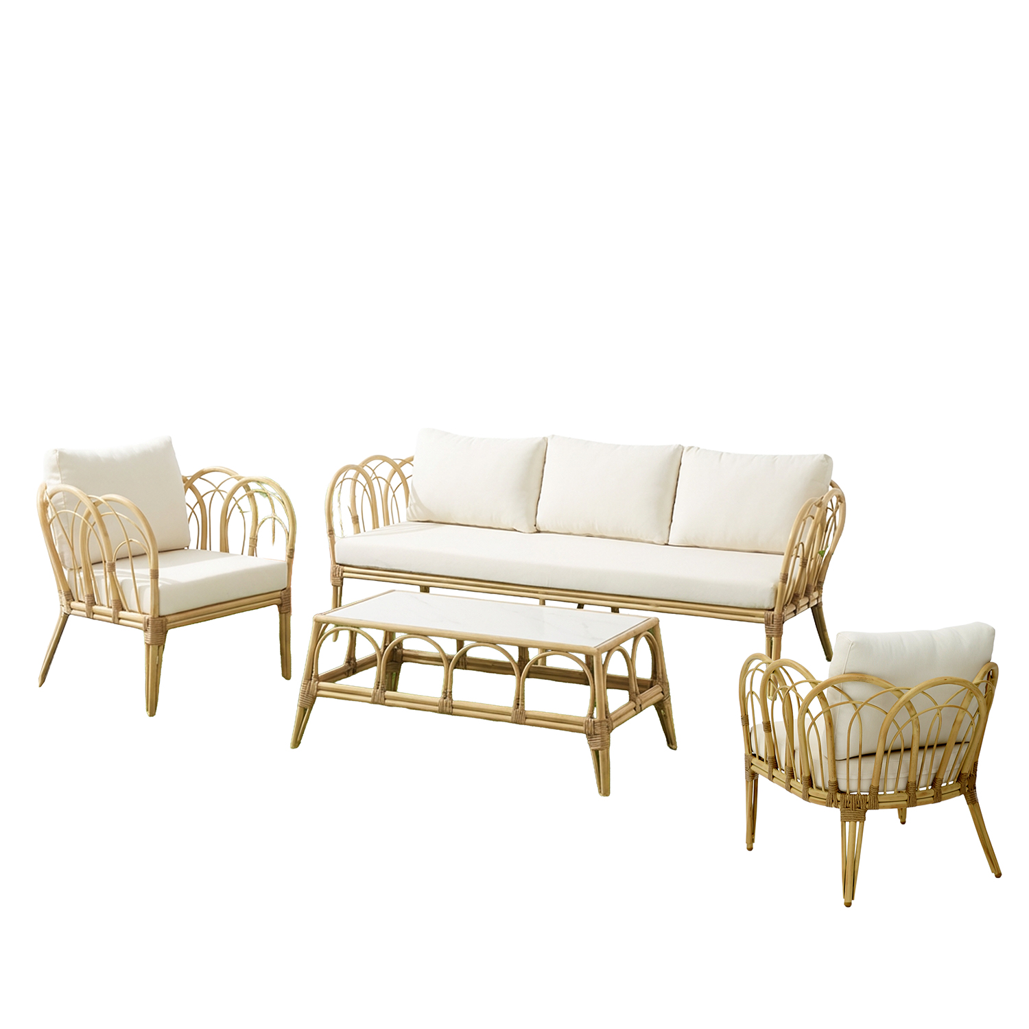 SET SOFÁ 3-P+2 SILLONES+ MESANATURAL C/COJÍN +91991