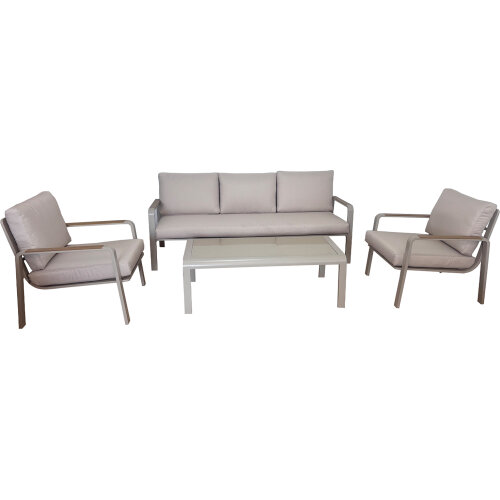 SET SOFA 3 PLAZAS + 2 SILLONES+ MESA ALUMINIO BLANCO