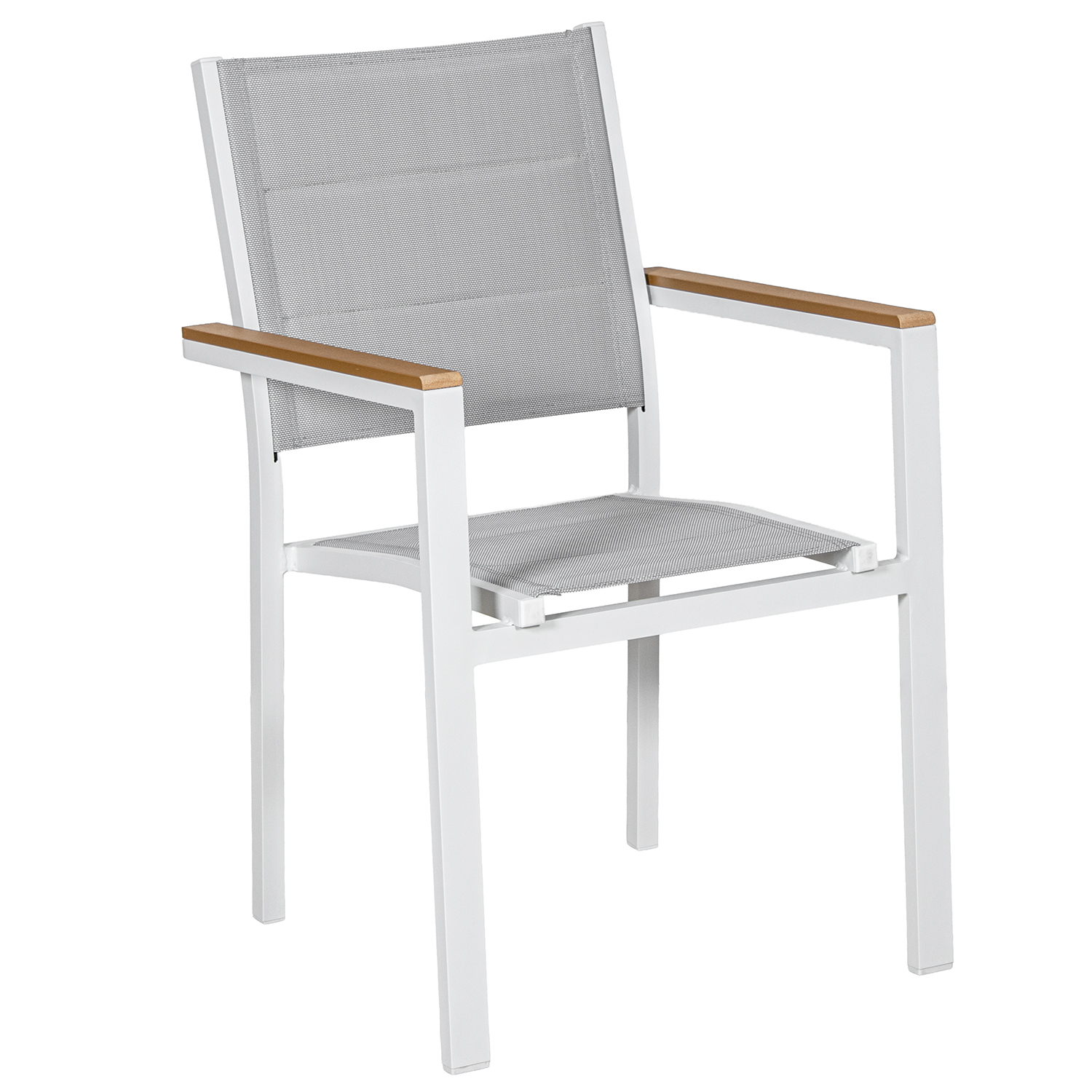 SILLA ACOLCHADA ALUMINIO BLANC ACABADO MADERA APILABLE