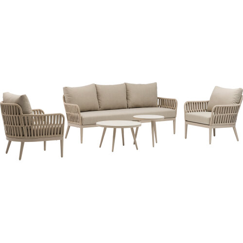 SET SOFÁ 3P+2 SILLONES+2 MESASLENO CREMA APILABLE