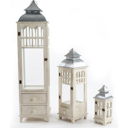 SET 3 FAROLES MADERA BLANCA PAEVISION