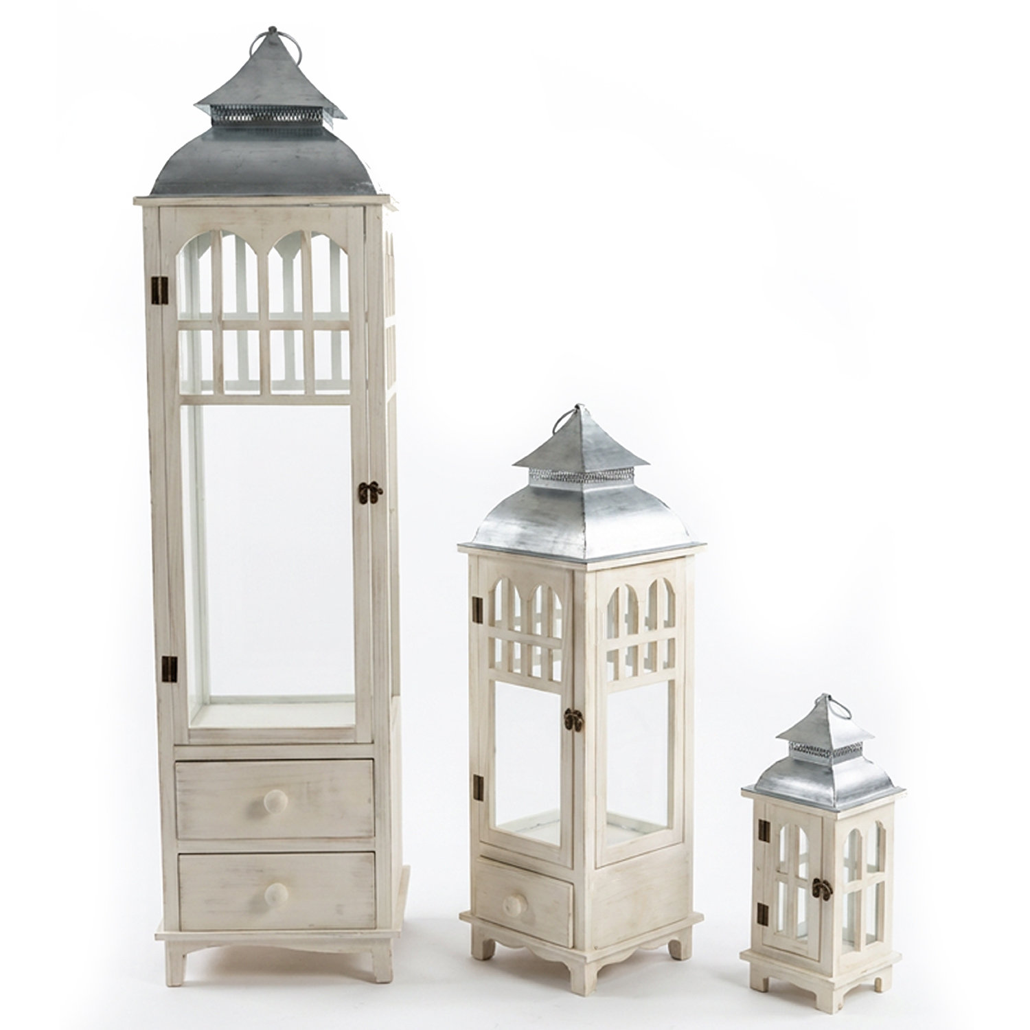 SET 3 FAROLES MADERA BLANCA PAEVISION