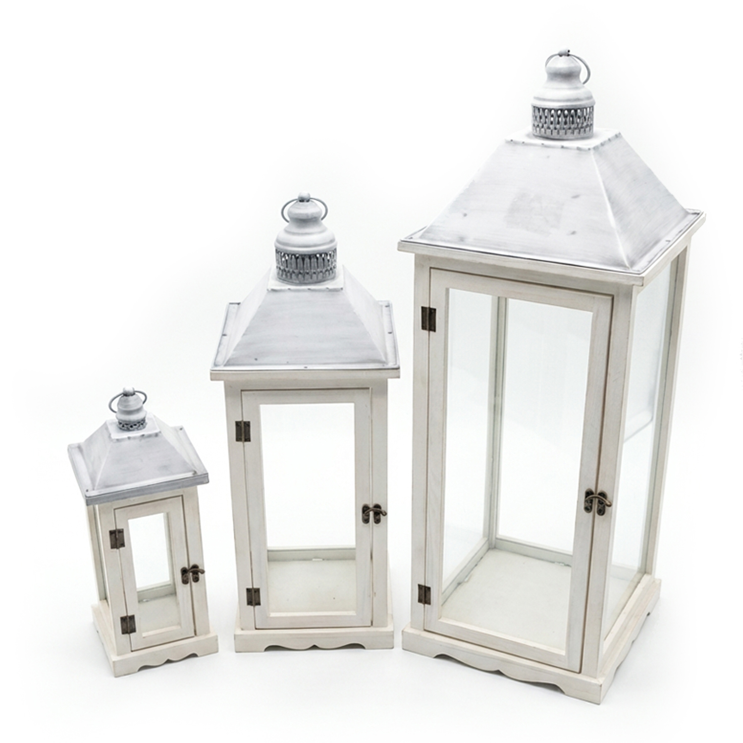SET 3 FAROLES MADERA BLANCA PA