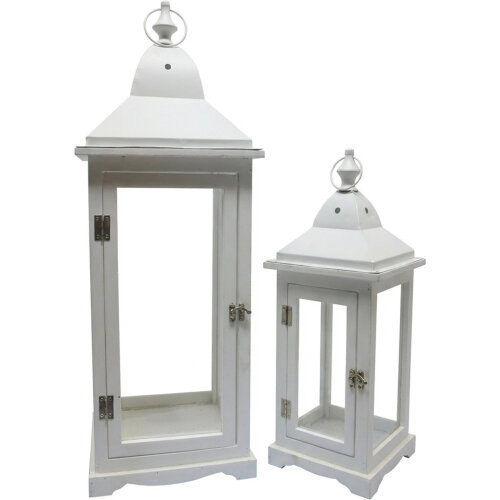 SET 2 FAROLES MADERA BLANCA PA