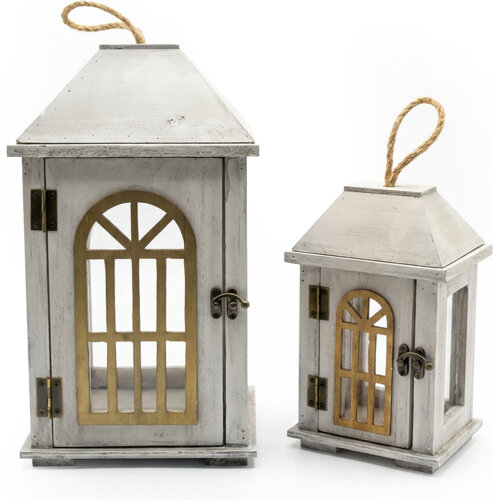 SET 2 FAROLES MADERA BLANCANCAS/GRIS