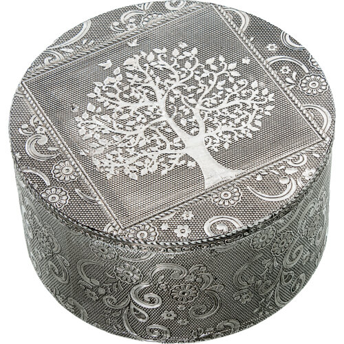 JOYERO METAL PLATEADO REDONDO DECO. MANO