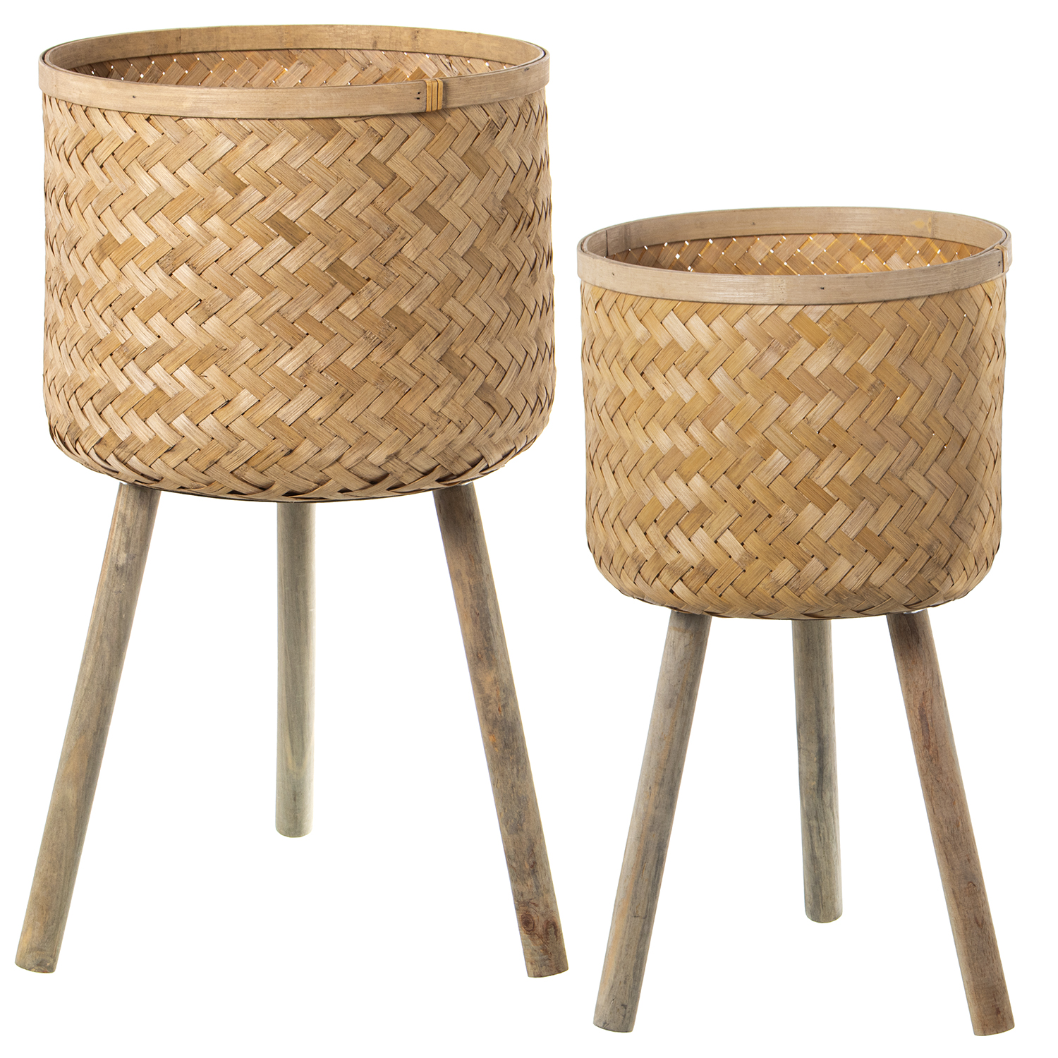 SET 2 MACETEROS BAMBU NATURALTAS METAL NEGRO